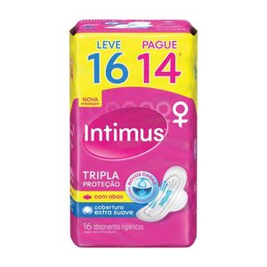 Absorvente Com Abas Tripla Proteçao Cobertura Suave Intimus Gel Leve 16 Pague 14