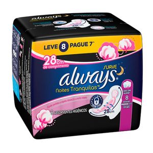 Absorvente Noites Tranquilas Cobertura Suave Com Abas Fluxo Regular Always Levo 8 Pague 7
