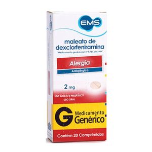Maleato De Dexclorfeniramina 2mg 20 Comprimidos - Ems Generico