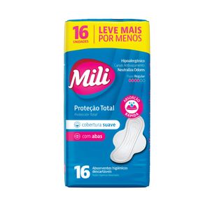 Absorvente Mili Proteçao Total Abas Suave Leve 16 Pague 14 Unidades