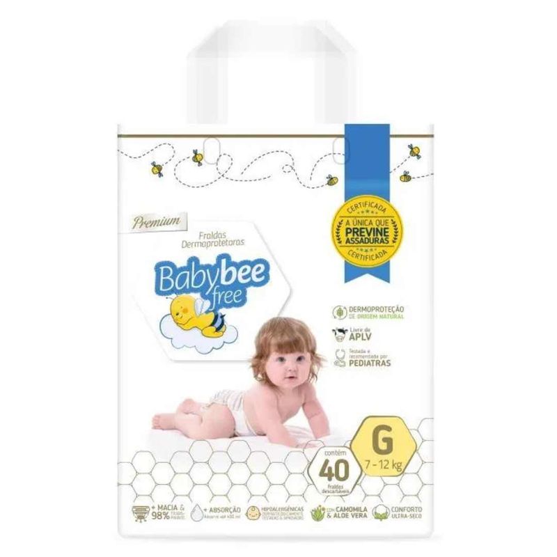 Fralda Premium Dermoprotetora Baby Bee Free Tamanho Grande G 40 unidades