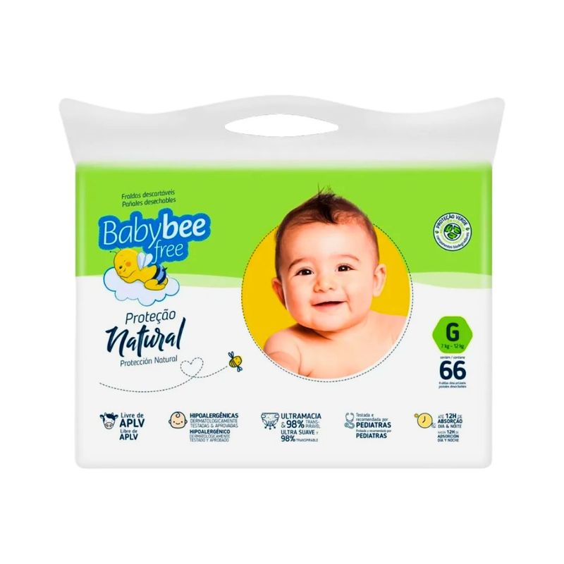 Fralda Baby Bee Free Protecao Natural G 66 unidades