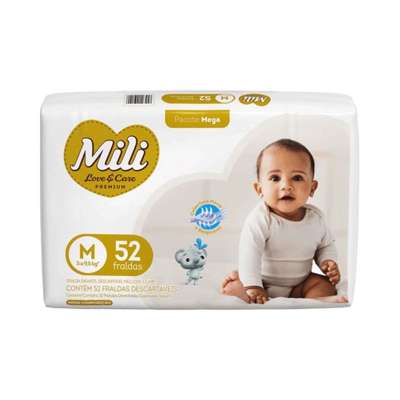 Fralda-Mili-Love---Care-Mega-M-52-Unidades