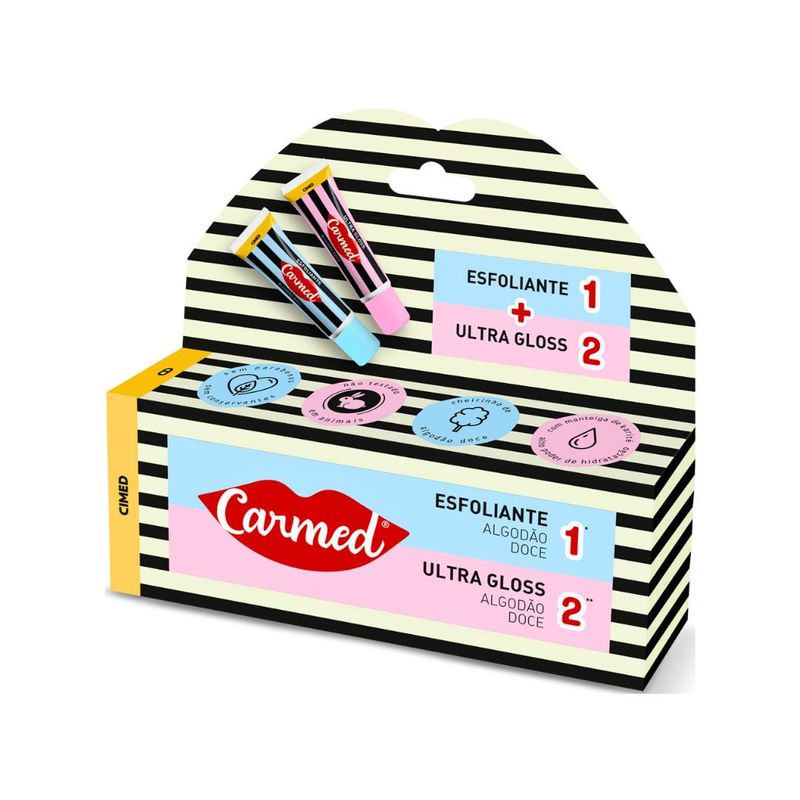 Hidratante-Labial-Carmed-Kit-SOS-Algodao-Doce-Esfoliante---Ultra-Gloss